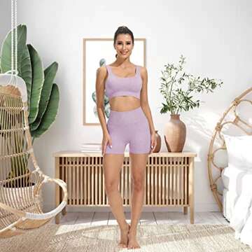 Hotexy Workout Sets for Women Active 2 Pieces Ribbed High Waisted Shorts with Seamless Sports Top Tracksuits Outfits