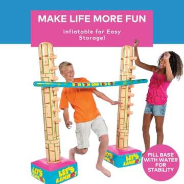Fun Express Limbo Game, 5 Feet Tall, How Low Can You Go Vinyl Limbo Outdoor Game Set, 3 Pieces, Grea...