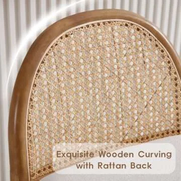 LukeAlon Modern Linen Bar Stools Set of 4, 29" Seat Height Tall Bar Chairs with Wooden Legs Natural Rattan Cane Back Bar Height Counter Stools with Footrest for Home Pub Kitchen, Beige