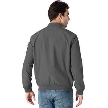 Rdruko Men's Windbreaker Lightweight Softshell Casual Athletic Flight Bomber Jacket (Grey, US XL)