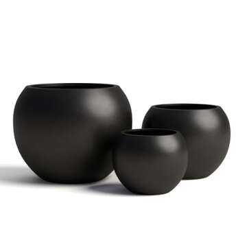 DTY Signature Mount Sherman 1-Piece Fiberstone Planter for Indoor/Outdoor, Black, 13.5" H x 17" Dia (12" Pot Opening) - Medium