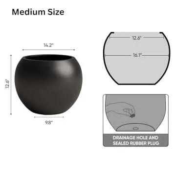 DTY Signature Mount Sherman 1-Piece Fiberstone Planter for Indoor/Outdoor, Black, 13.5" H x 17" Dia (12" Pot Opening) - Medium