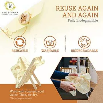 Bee's Wrap Small 3 Pack, Eco Friendly Reusable Food Wraps, Sustainable Plastic Free Food Storage, Each Wrap Measures 7" x 8"