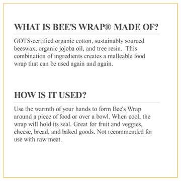 Bee's Wrap Small 3 Pack, Eco Friendly Reusable Food Wraps, Sustainable Plastic Free Food Storage, Each Wrap Measures 7" x 8"