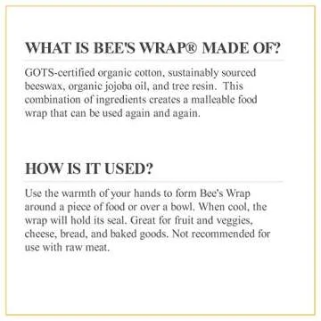 Bee's Wrap Small 3 Pack, Eco Friendly Reusable Food Wraps, Sustainable Plastic Free Food Storage, Each Wrap Measures 7" x 8"