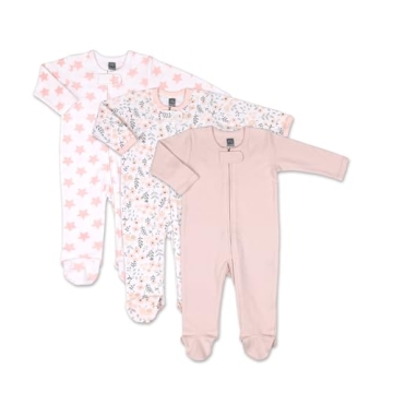The Peanutshell Baby Sleepers for Girls Set of 3-0-3 Months Baby Clothes, Soft Cotton Baby Girl Foot...