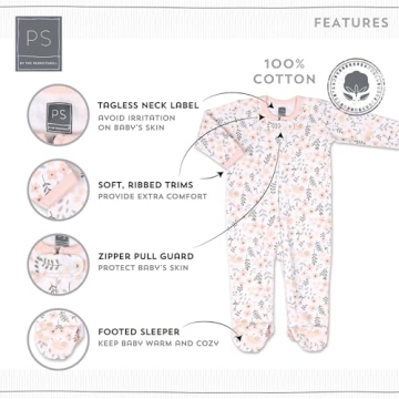 The Peanutshell Baby Sleepers for Girls Set of 3-0-3 Months Baby Clothes, Soft Cotton Baby Girl Footed Pajamas, Newborns & Infants Baby Clothes Gift Set - Flower Pink