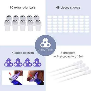 ULG Essential Oil Roller Bottles 48 Pack 10ml Cobalt Blue Glass Empty Bottles with Stainless Steel Roller Balls (10 Extra Roller Balls, 4 Openers, 4 Droppers, 48 Waterproof Labels)