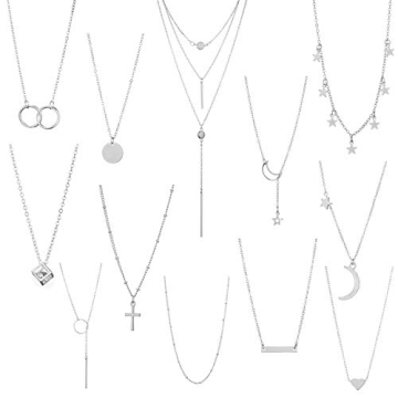 Starain 12Pcs Layered Choker Necklace Fashion Multilayer Chain Necklace Simple Silver Necklace Set f...