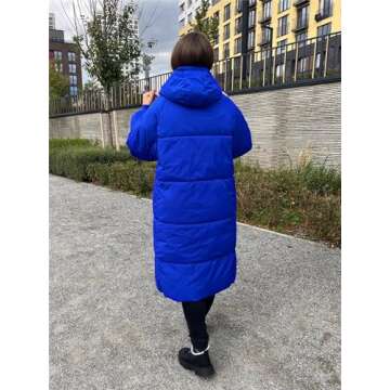 Winter Women Hooded Parkas Long Jackets Casual Thick Warm Windproof Coat Long Street Casual Outwear Deep Blue XL