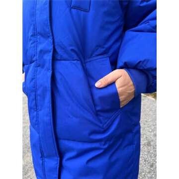 Winter Women Hooded Parkas Long Jackets Casual Thick Warm Windproof Coat Long Street Casual Outwear Deep Blue XL