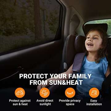 AstroAI Car Window Shades for Baby, Rear Side Window Sun Shade Blocks Sun, Glare and UV Rays –Car Sunshades Universal Fit up to 33.4”H x 39.4”L (2 Pack, Black)