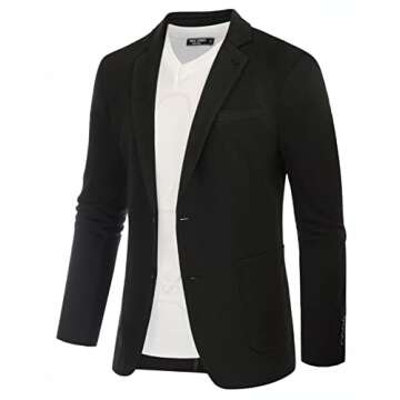 PJ PAUL JONES Mens Casual Blazer Two Button Stretch Knit Sports Coats Jackets for Men Black XL