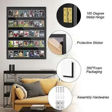 Mlikero Baseball Card Display Case, 35 Graded Card Display Frame Lockable, Trading Card Display with UV Protection Sports Card Display Case for Baseball Cards, Football Cards, Sports Cards
