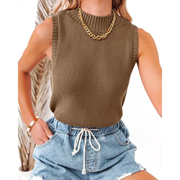 Rilista Women's Stylish Summer Sleeveless Mock Neck Tank