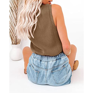 Rilista Women's Stylish Summer Sleeveless Mock Neck Tank