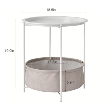 VECELO Round Side Table with Storage Basket