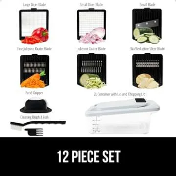 GORILLA GRIP Heavy Duty 12-in-1 Vegetable Chopper, 6 Blades, Food Choppers with Container, Cucumber Mandoline Slicer, Dice Onions, Slice Veggies, Chop Salad, Home Essential Kitchen Gadgets Tool, Black