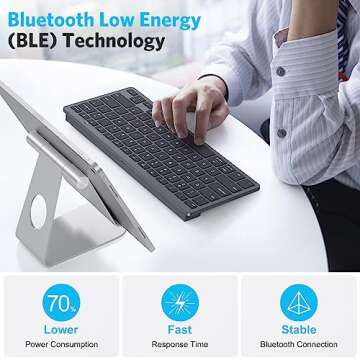 Emetok Universal Bluetooth Keyboard for iPad, Upgraded BLE Technology Keyboard with Unwavering Conne...