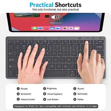Emetok Universal Bluetooth Keyboard for iPad, Upgraded BLE Technology Keyboard with Unwavering Connection, 18-Month Battery Life, Automatic Identification for Windows, Android, macOS, iOS, Black