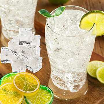 64 Pieces Fake Ice Cubes Artificial Fruit Lemon Limes Slices Faux Small Mint Leave, Fake Fruit Cherries, Simulation Fruit Model Artificial Lifelike Decoration for Photography Prop Home Decors