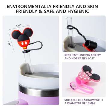 8-Piece Cute Mice Straw Covers for Stanley Cup, 0.4in/10mm Diameter Straw Toppers Cap,Compatible wit...