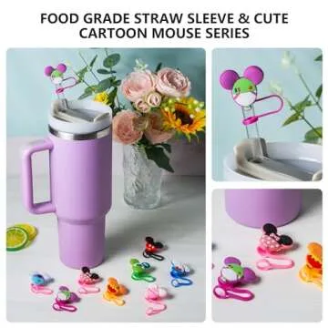 8-Piece Cute Mice Straw Covers for Stanley Cup, 0.4in/10mm Diameter Straw Toppers Cap,Compatible with Stanley 20 30&40 0z Cup, Dust-Proof Straw Caps for Water Bottle