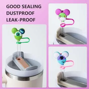 8-Piece Cute Mice Straw Covers for Stanley Cup, 0.4in/10mm Diameter Straw Toppers Cap,Compatible with Stanley 20 30&40 0z Cup, Dust-Proof Straw Caps for Water Bottle