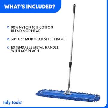 Commercial Dust Mop & Floor Sweeper, Dust Mop for Hardwood Floors, Reusable Dust Mop Head, Extendable Mop Handle, Industrial Dry Mop for Floor Cleaning & Janitorial Supplies (Blue, 30 X 5 Inch)