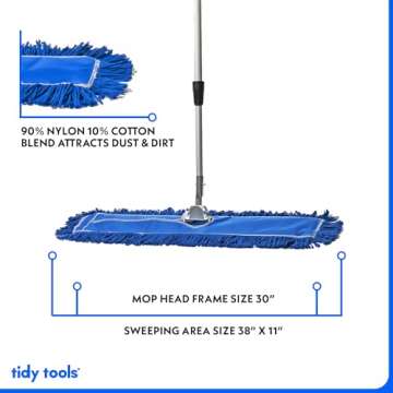 Commercial Dust Mop & Floor Sweeper, Dust Mop for Hardwood Floors, Reusable Dust Mop Head, Extendable Mop Handle, Industrial Dry Mop for Floor Cleaning & Janitorial Supplies (Blue, 30 X 5 Inch)