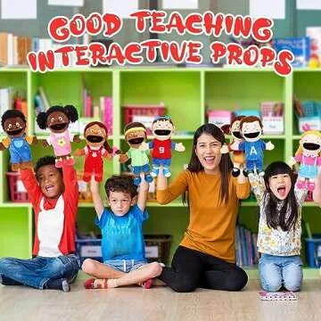 Lenwen 8 Piece Kids Hand Puppet Christmas Gifts Set, 12 Inch Multicultural Plush Hand Puppets with Movable Mouth, Suitable for Classroom Interaction