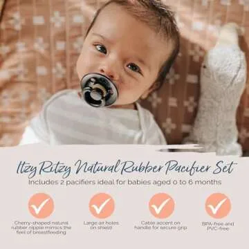 Itzy Ritzy Natural Rubber Pacifiers Set of 2 – Natural Rubber Newborn Pacifiers with Cherry-Shaped Nipple & Large Air Holes for Added Safety; Set of 2 in Camo & Midnight, Ages 0 – 6 Months