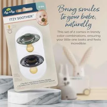 Itzy Ritzy Natural Rubber Pacifiers Set of 2 – Natural Rubber Newborn Pacifiers with Cherry-Shaped Nipple & Large Air Holes for Added Safety; Set of 2 in Camo & Midnight, Ages 0 – 6 Months