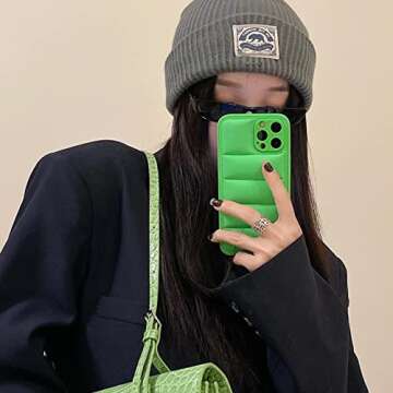 Tewwsdi Down Jacket Puffer Phone Case Compatible with iPhone 13 6.1 inch Luxury Fashion Unzip Sofa Silicone Soft Touch Cloth Full Portection Shockproof Girls Women Cover Shell for 13,Green