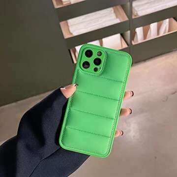 Tewwsdi Down Jacket Puffer Phone Case Compatible with iPhone 13 6.1 inch Luxury Fashion Unzip Sofa Silicone Soft Touch Cloth Full Portection Shockproof Girls Women Cover Shell for 13,Green