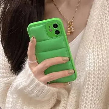 Tewwsdi Down Jacket Puffer Phone Case Compatible with iPhone 13 6.1 inch Luxury Fashion Unzip Sofa Silicone Soft Touch Cloth Full Portection Shockproof Girls Women Cover Shell for 13,Green