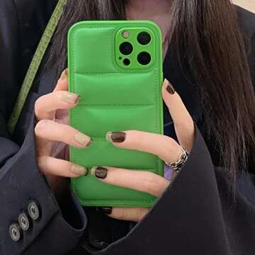 Tewwsdi Down Jacket Puffer Phone Case Compatible with iPhone 13 6.1 inch Luxury Fashion Unzip Sofa Silicone Soft Touch Cloth Full Portection Shockproof Girls Women Cover Shell for 13,Green