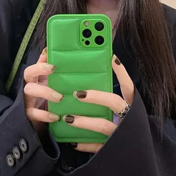 Tewwsdi Down Jacket Puffer Phone Case Compatible with iPhone 13 6.1 inch Luxury Fashion Unzip Sofa Silicone Soft Touch Cloth Full Portection Shockproof Girls Women Cover Shell for 13,Green