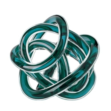 Torre & Tagus Orbit Hand Blown Glass Infinity Knot Sculpture - 3 Inch Glass Art Teal Knot Decor Ball...