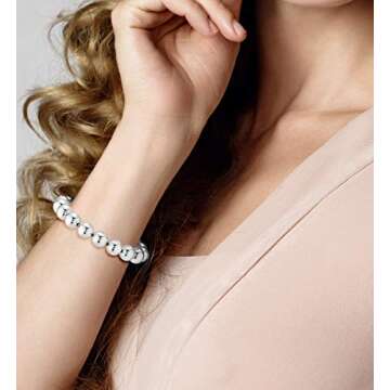 MiaBella Sterling Silver 10mm Bead Ball Bracelet for Women