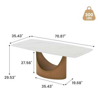 POVISON Modern Dining Table for 6, White Dining Table Sintered Stone Dining Table Top with Bronze Ca...