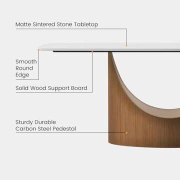 POVISON Modern Dining Table for 6, White Dining Table Sintered Stone Dining Table Top with Bronze Carbon Steel Pedestal Table, 71 inch Rectangle Dining Table for Dining Room Table(Table Only)