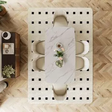 POVISON Modern Dining Table for 6, White Dining Table Sintered Stone Dining Table Top with Bronze Carbon Steel Pedestal Table, 71 inch Rectangle Dining Table for Dining Room Table(Table Only)