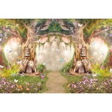 DASHAN Polyester 12x8Ft Spring Backdrop Magic Garden Fairy Tale World Grass Butterfly Wonderland Bac...