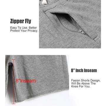 caloleyng Mens Cotton 8" Long Casual Lounge Fleece Shorts Pockets Jogger Athletic Workout Gym Sweat Shorts Lightgrey