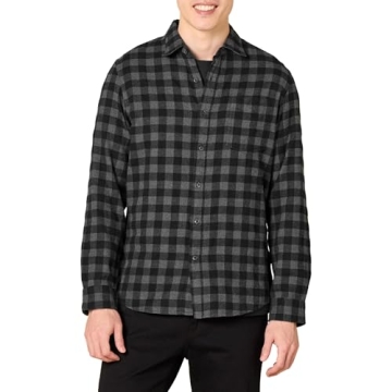 Amazon Essentials Men's Flannel Shirts Long Sleeve, Slim-Fit Button Down Plaid, Black Charcoal Buffa...