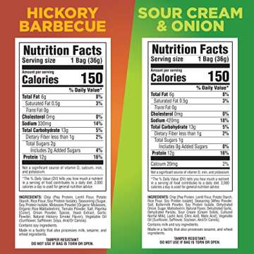 Pure Protein Popped Crisps Variety Pack, Hickory Barbecue and Sour Cream & Onion, High Protein Snack, 12G Protein, 1.27oz., 12 Count