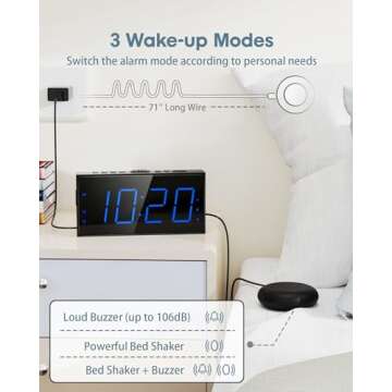 Loud Alarm Clock with Bed Shaker, Vibrating Alarm Clock for Heavy Sleepers Hearing Impaired Deaf Tee...