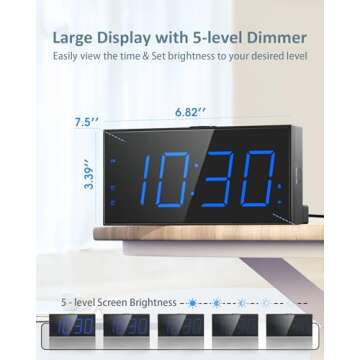 Loud Alarm Clock with Bed Shaker, Vibrating Alarm Clock for Heavy Sleepers Hearing Impaired Deaf Teens, Dual Alarm Clock with 7.5’’ Large LED Display, USB Charger, Dimmer, Snooze & Battery Backup