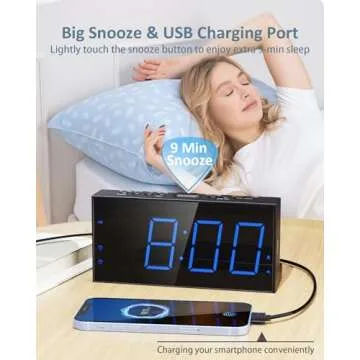 Loud Alarm Clock with Bed Shaker, Vibrating Alarm Clock for Heavy Sleepers Hearing Impaired Deaf Teens, Dual Alarm Clock with 7.5’’ Large LED Display, USB Charger, Dimmer, Snooze & Battery Backup
